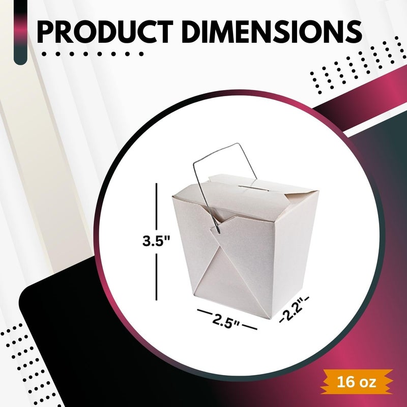 Green Direct 16 oz. Chinese Take Out Boxes â€“ White Paper Food Containers with Metal Handle, Pack of 50 â€“ Disposable To Go Boxes for Leftovers, Party Favors, Meal Prep, and Storage - Image 2
